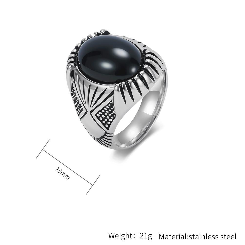 Vintage Punk Black Stone Titanium Steel Ring for Men – American Biker Hardcore Style Unique Personality Hip Hop Jewelry Accessories