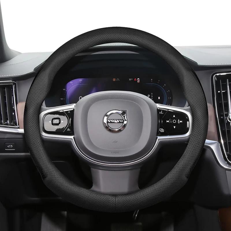 

For Volvo Steering Wheel Cover Ultra-Thin PU Leather Fit V40 V70 C30 S60 S40 Ex30 S90 Xc90 S80 Fm Fh XC60 V90 XC40 Accessories Black Punch Style