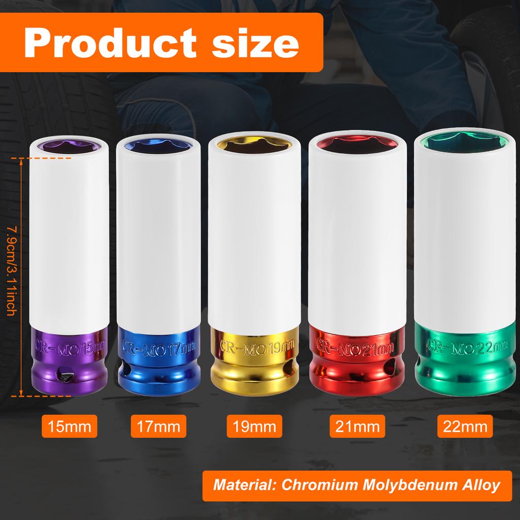 15/17/19/21/22mm Hex Sockets Pneumatic Wrench Tire Screw Sleeve 1/2 In Air Gun Tire Protection Impact Nut Socket Car Garage Tool