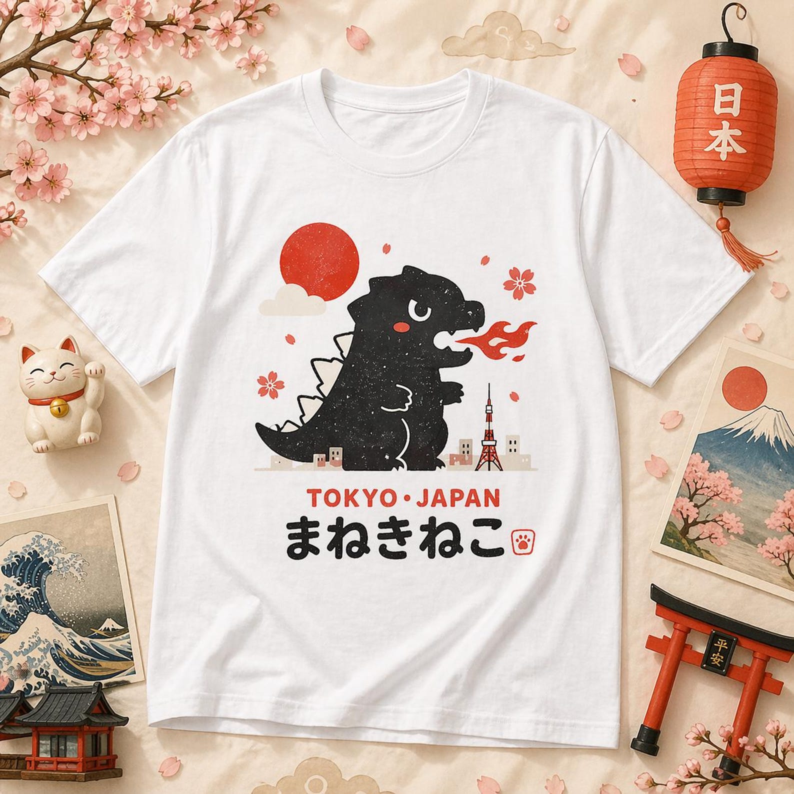 Tokyo Kaiju Cat Graphic Tee – Japan Streetwear Monster Shirt L