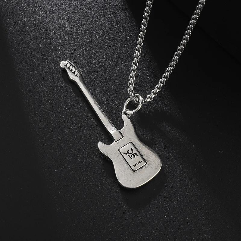 Punk Rocpunk Rock Music Guitar Necklace Men's Personality Gothic Pendant Fashion Hip Hop Rock Singer Jewelry Gift