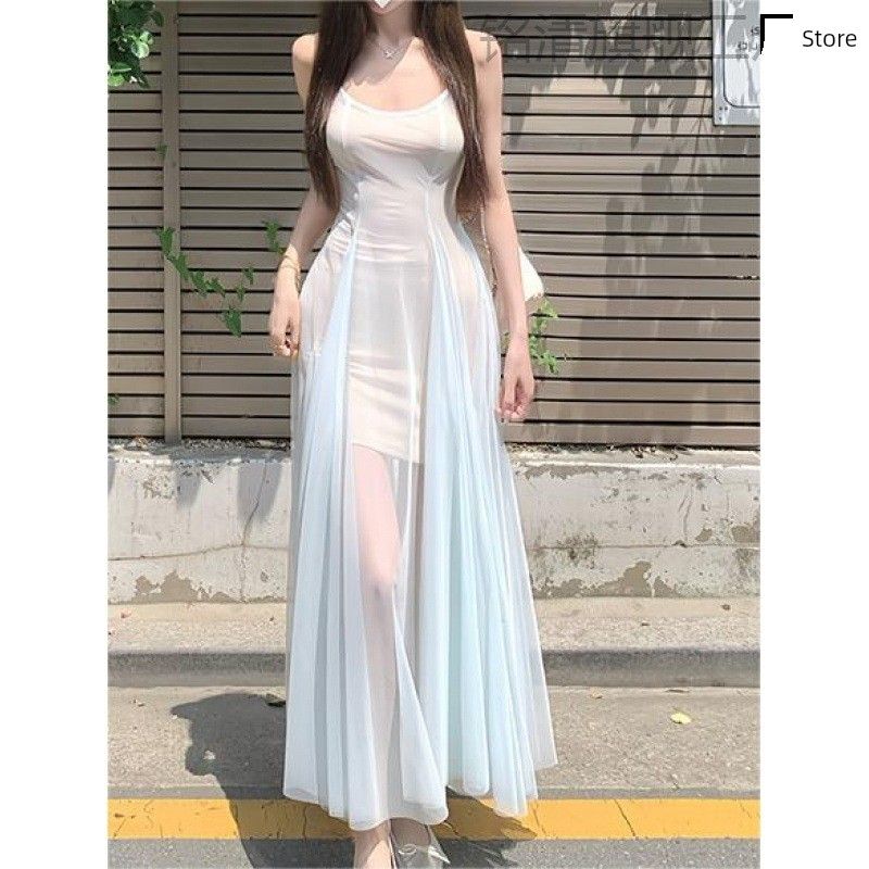 White Water Mermaid Princess Dress, Mint Green Mesh Dress, Atmospheric Waist-Cinching Style, Elegant American Sweet and Spicy Long Dress