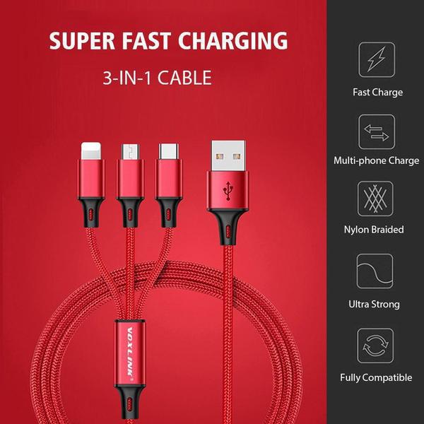 1PC 1.2M One-to-three Data Cable Fast Charging Mobile Phone Three-in-one Charging Cable