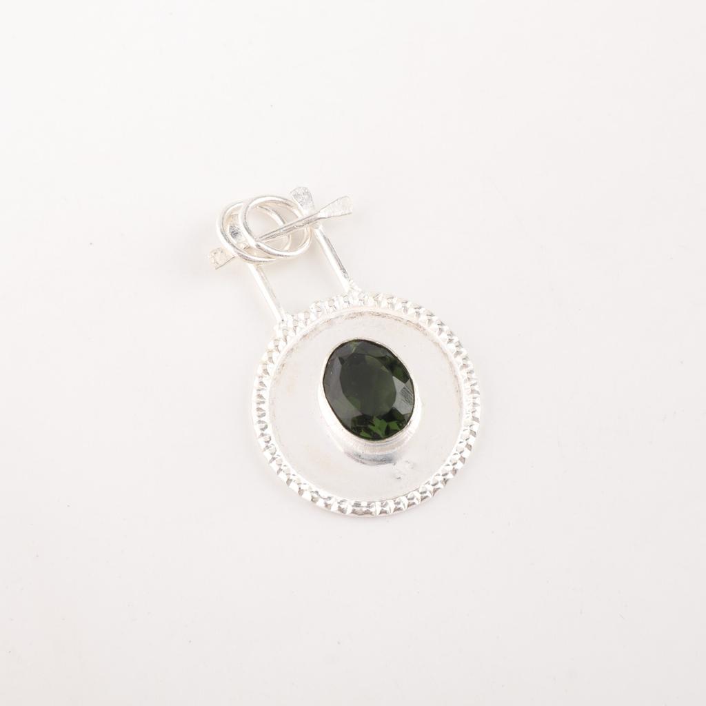 Green Tourmaline Gemstone 925 Sterling Silver Handcrafted Necklace Pendant 1.4" PP-57-9