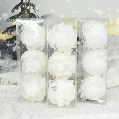 Christmas Baubles Balls Ornaments Glitter White Feathe Petal Foam Shatterproof Ball Ornaments Xmas Tree Hanging Pendant New Year Party Decoration
