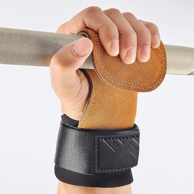 Nötskinn Handskydd Slitstark Halkfri Handledsskyddsutrustning Fitness Tyngdlyftning Boosterbälte Marklyft Chins