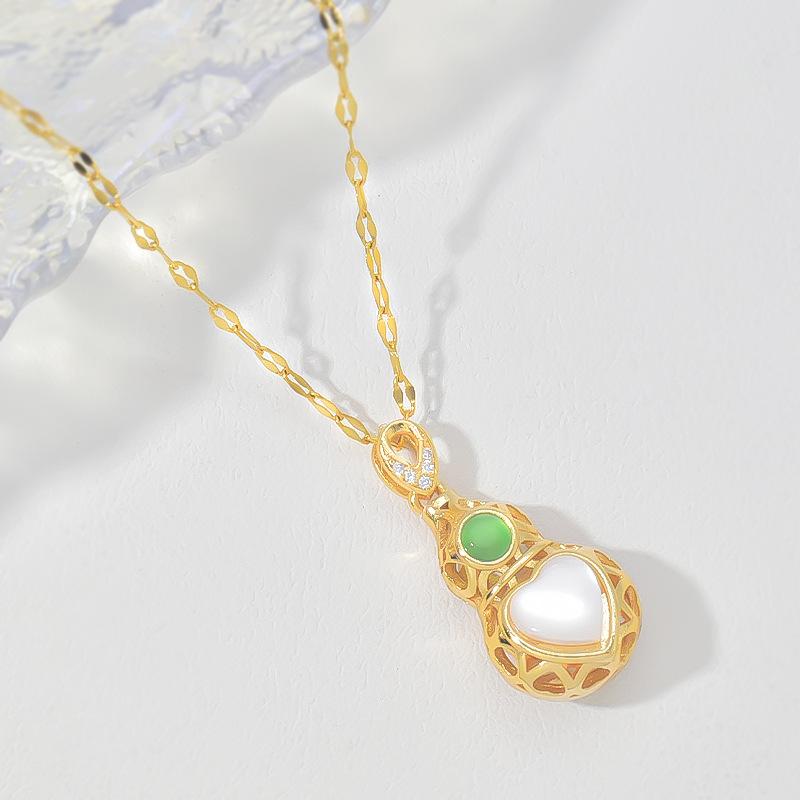 Hollow Gourd Necklace Women'S Light Luxury Retro Versatile Jade Pendant Accessories