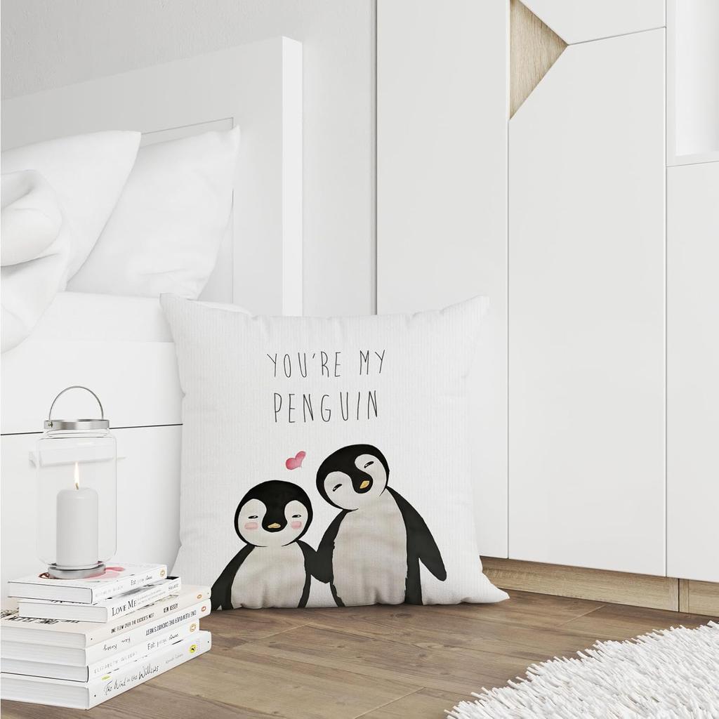 Voatok You're My Penguin Decorative Throw Pillow Case, 18 x 18 inch Penguin Decorations Home Decor Cushion Cover, Long Distance Relationship Gifts,
