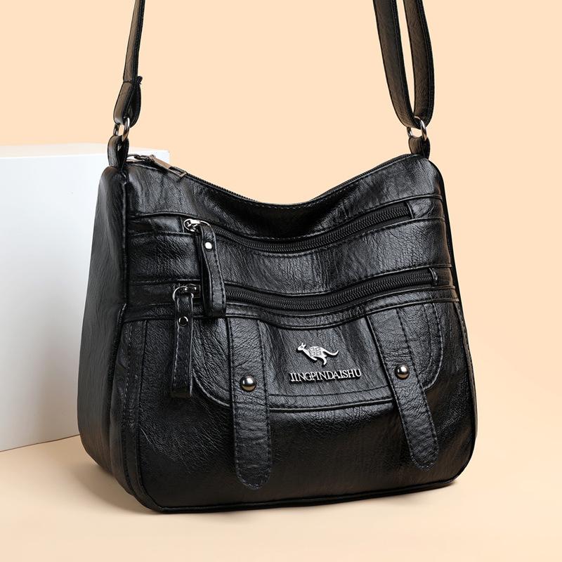 

Soft Leather Mother Bag Large Capacity Fashiable Shoulder Crossbody Bag for Women чёрный