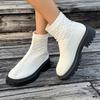 Autumn New Fly-woven Socks and Boots Women's Large-size Thick-soled Solid-color European and American Casual Martin Boots