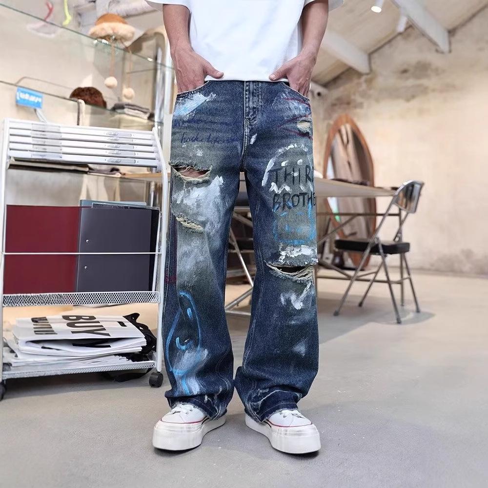 

Men s Graffiti Ripped Colorful Jeans - Straight, Loose Fit, Stylish and Trendy XL