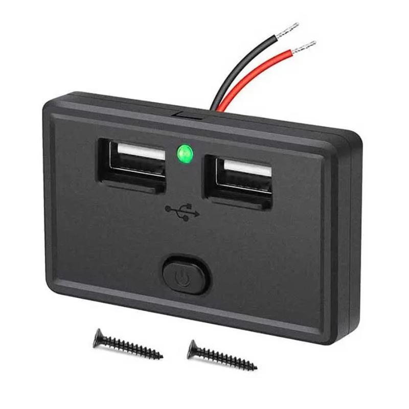 12V/24V USB-Ausgang 4.8A Dual-USB-Ladebuchse Wasserdichtes Autoladegerät-Panel mit Schalter für Auto Marine Boot Wohnmobil Bus LKW