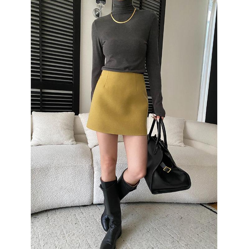 

Sinan Design Slimming A-Line Wool Blend Skirt SN8506 - Three-Button Detail, Short Length Large жёлтый