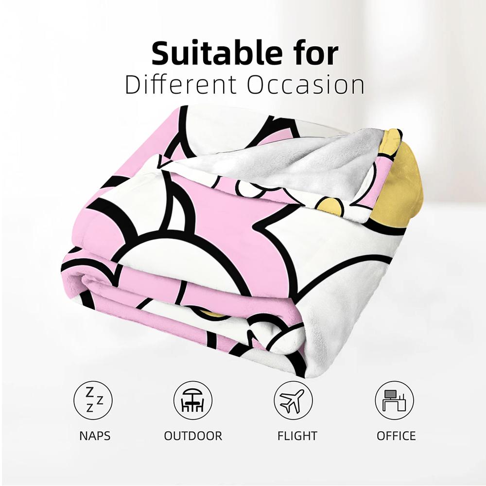 Outline Daisy Mix Cartoon Anime Print Flannel Blanket Soft Warm Throw for Kids Bedroom Sofa Christmas Office Car