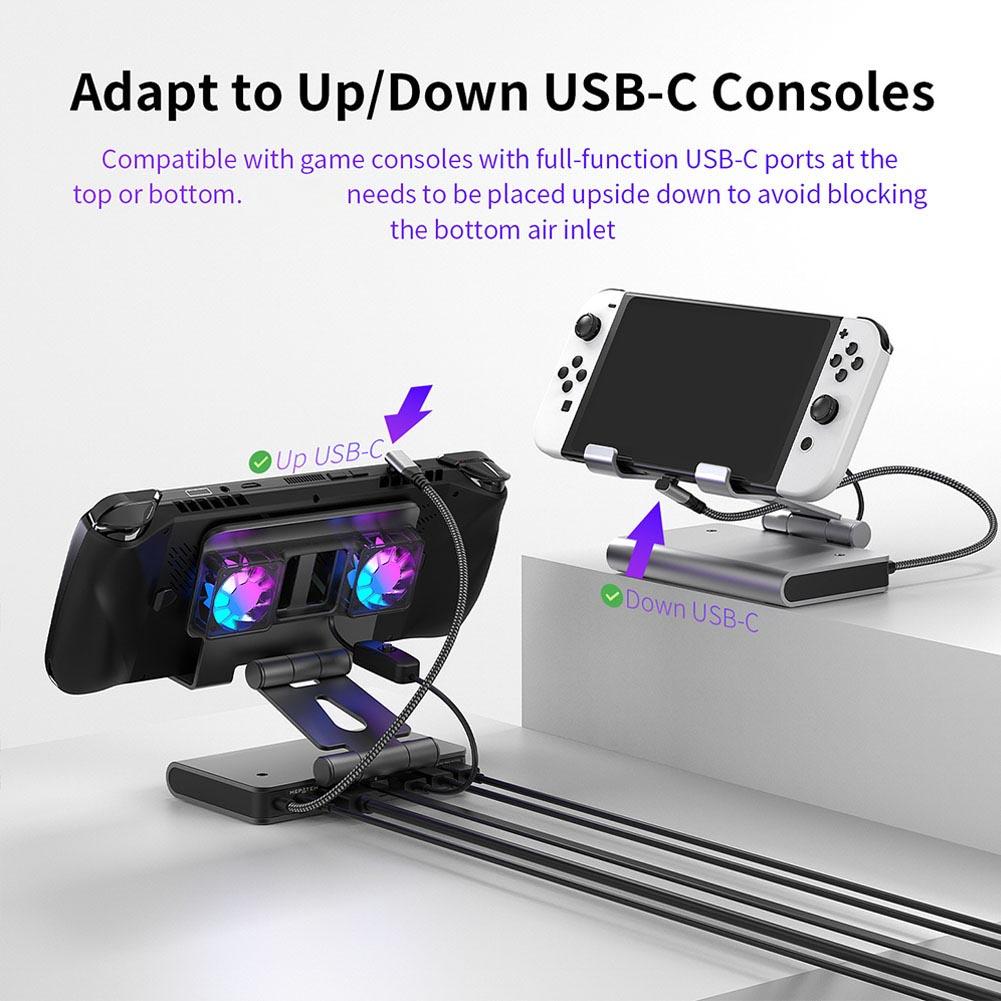 6 In 1 Docking Station For Switch2 Cooling Base For Steam Deck/Rog Ally X/Legion Go/Msi Claw Adjustable Stand Custom Steam Deck