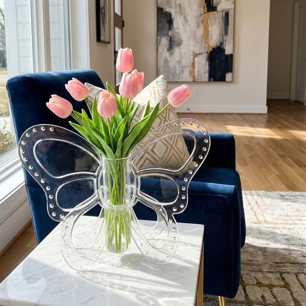 Clear Plastic Butterfly Flower Vase Unique Shape Flower Holder  Bedroom Display