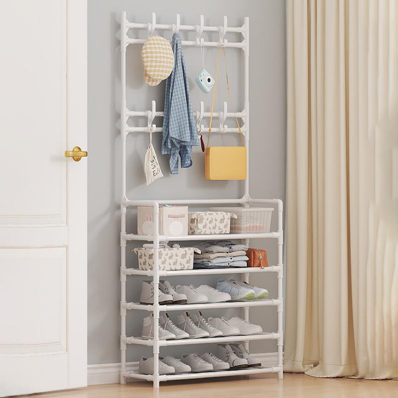 4th/5th Floor Multifunctional Home Storage Rack - Plastic Easy Assembly Shoe Clothes Hat Organizer Floor Standing Design Clothe