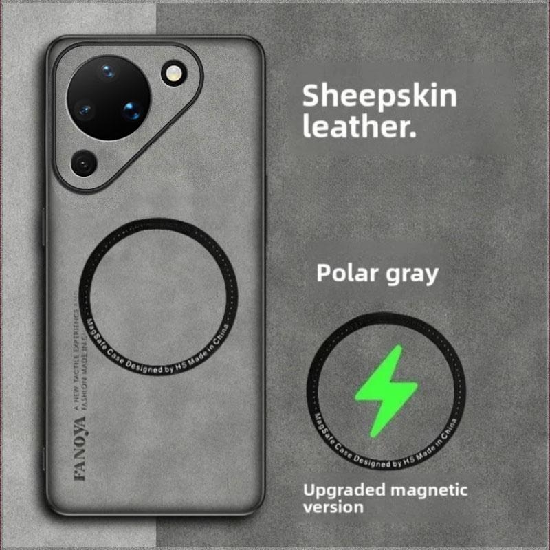 For Huawei Pura 90 Sheepskin Leather Shockproof Case For Pura 90 Magnetic Wireless Charging Soft Silicone Frame Phone Back Cover