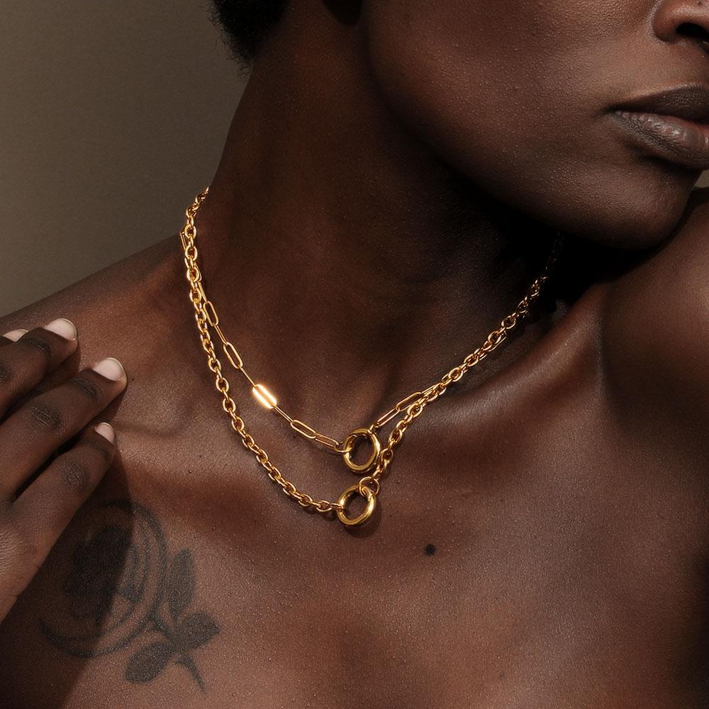 E.B.belle Runde Federstecker Halskette Edelstahl O-Kette 18 Karat Vergoldet Für DIY Schmuckherstellung Zubehör