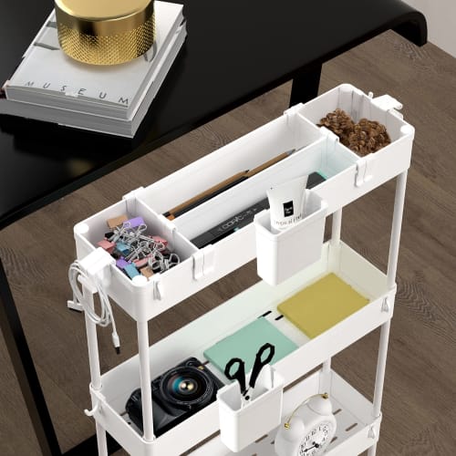 SPACEKEEPER Kitchen Cart, Slim, 13cm, Gap Storage, with Storage Cups and Dividers, Multifunctional, for Small Items, Food, and Condiments, Casters, Ea