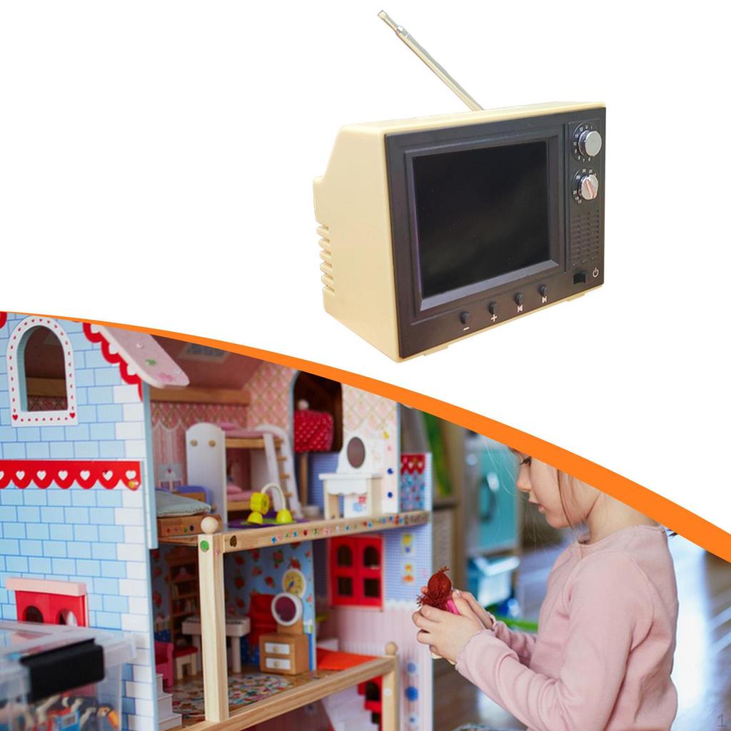 Dollhouse TV Mini Television Set 1/12 Miniature Furniture Can Play Video Gift Tiny