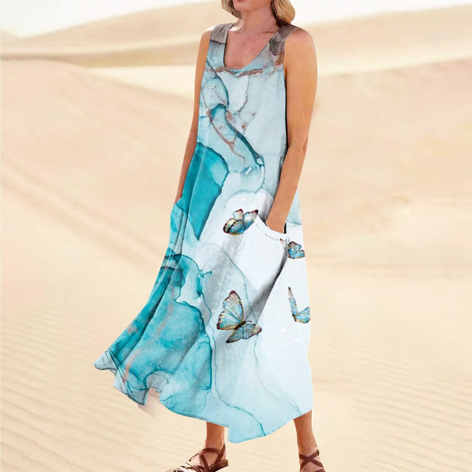 

Женское летнее повседневное модное платье без рукавов с карманом и круглым вырезом XXXXXL