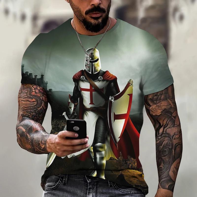 Summer Fashion Templar 3D Printed Men's T-Shirt Street Harajuku Cross For Men Short Sleeve Oversized Tshirt