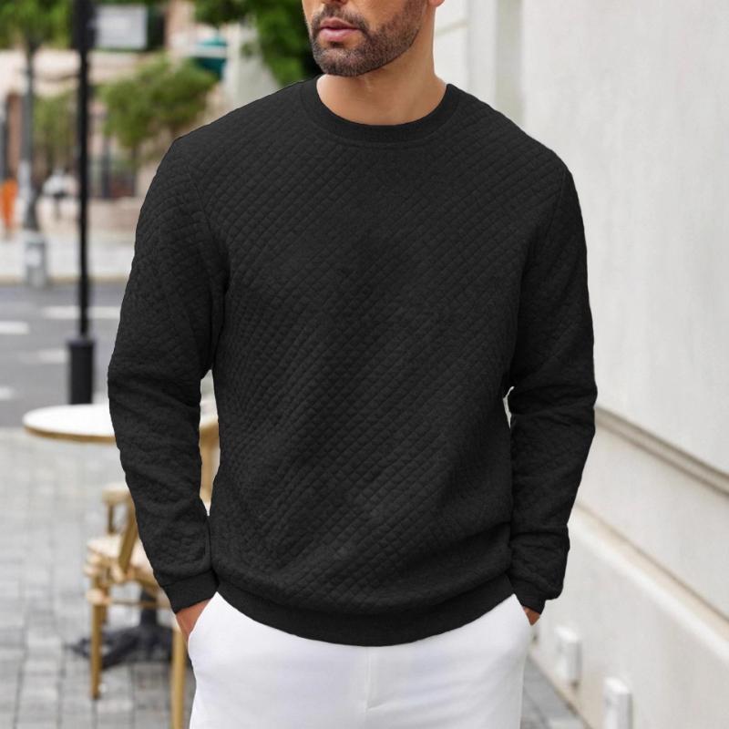 Men's Quilted Crew Neck Sweatshirt Casual Long Sleeve Textured Pullover For Daily Wear