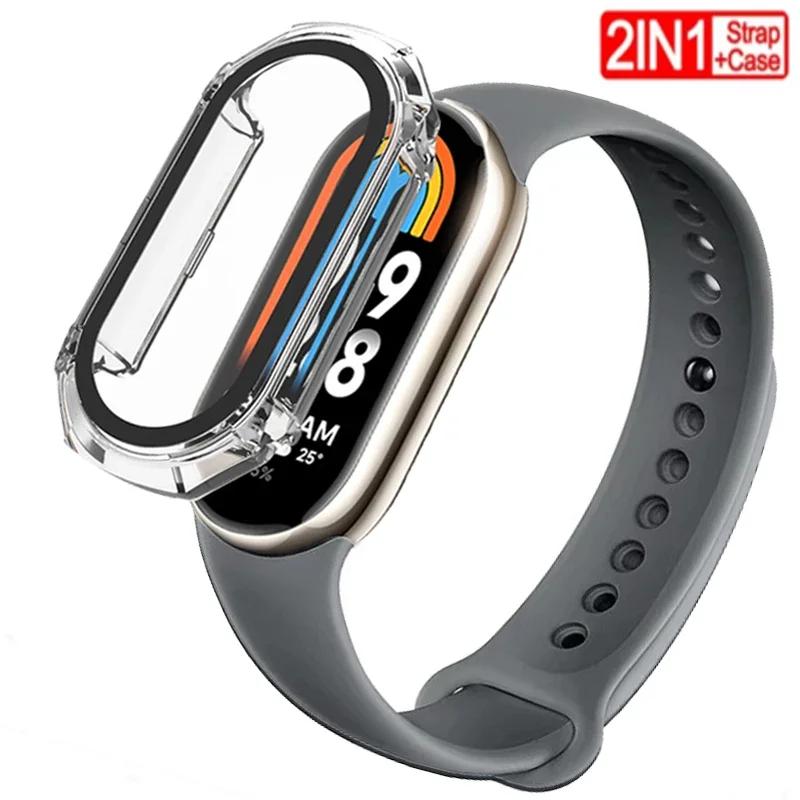 2 PACK Silicone Strap+case For Xiaomi Mi band 8 Replacement miband8 sport Bracelet Accessories smart band 8 waterproof cover