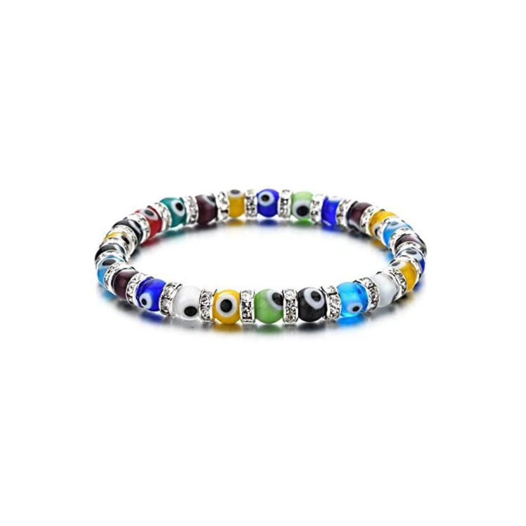 6mm Evil Eye Glass Beaded Bracelet Elastic Stretch Unisex Jewelry