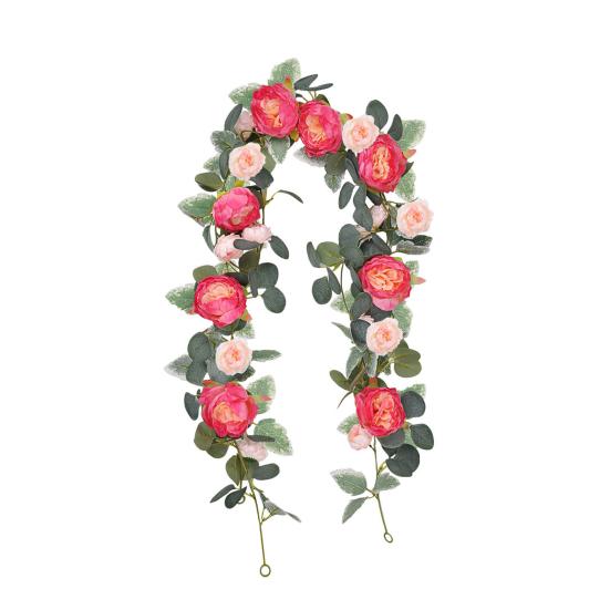 170/180CM Künstliche Pfingstrosen-Blumenranke mit Eukalyptusblättern UV-beständig Realistisch Hängende Kunstblumen-Rattanranke für Hochzeitsparty Heimdekoration
