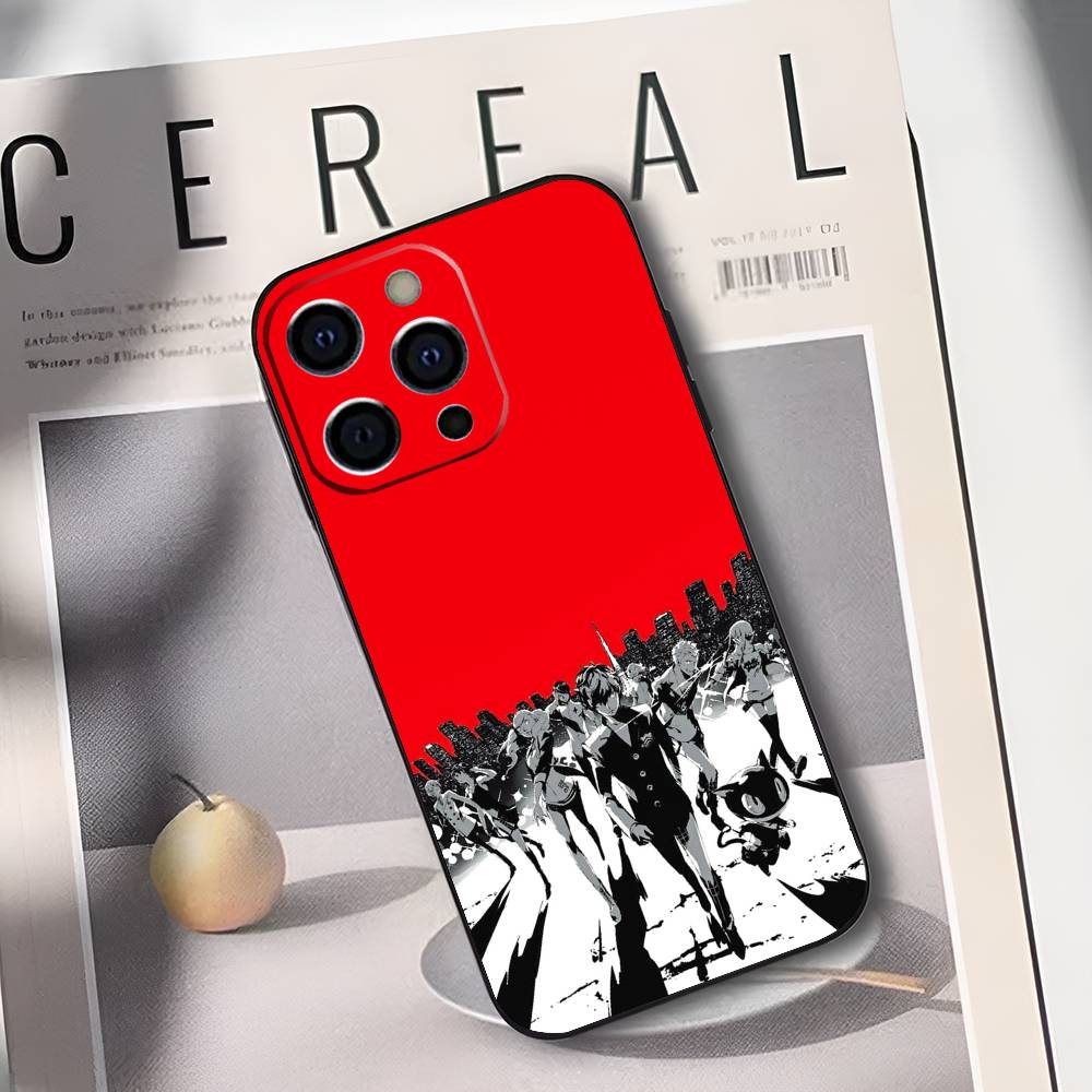 P-Persona 5 Anime Phone Case For iPhone 17,16,15,14,13,12,11 Plus,Pro Max,XS,Soft Black Cover