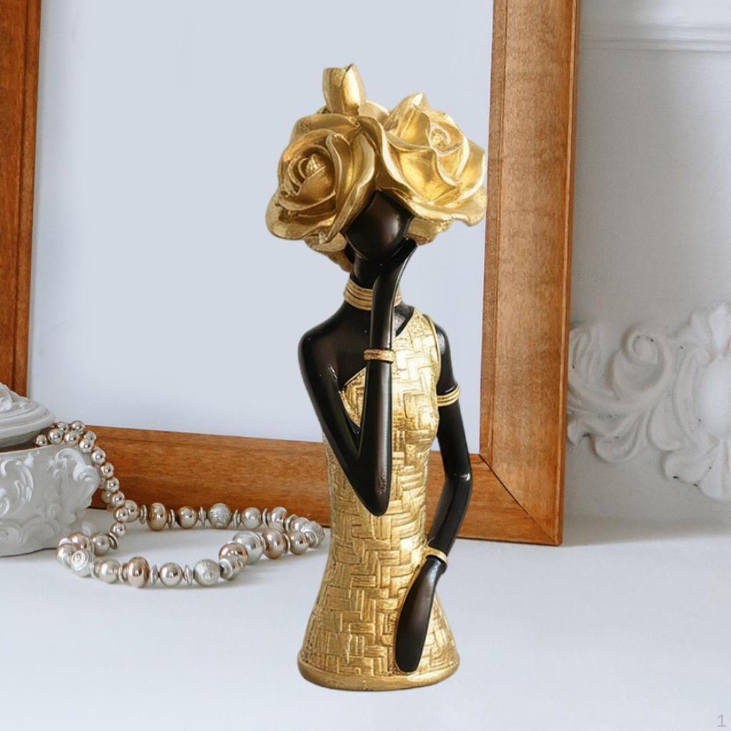 African Women Statue Desktop Decoration Collectible Elegant Gift Sculpture Resin Figurine for Home