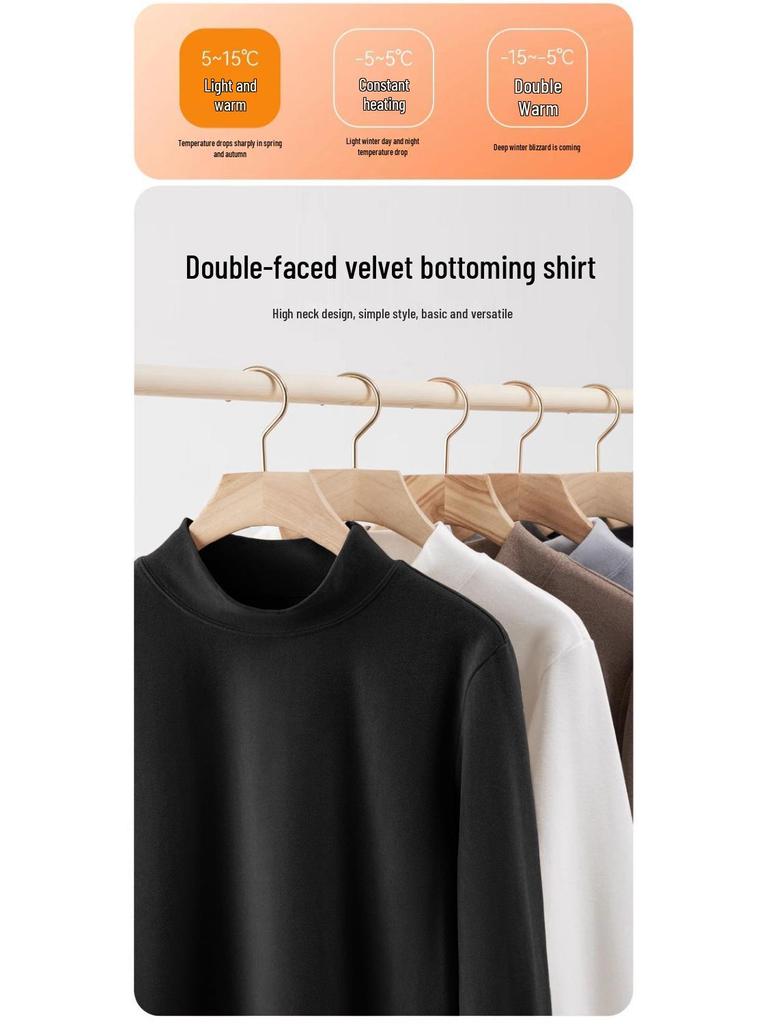 Velvet Autumn High Neck Fleece-Lined Men's Long Sleeve Base Layer T-Shirt