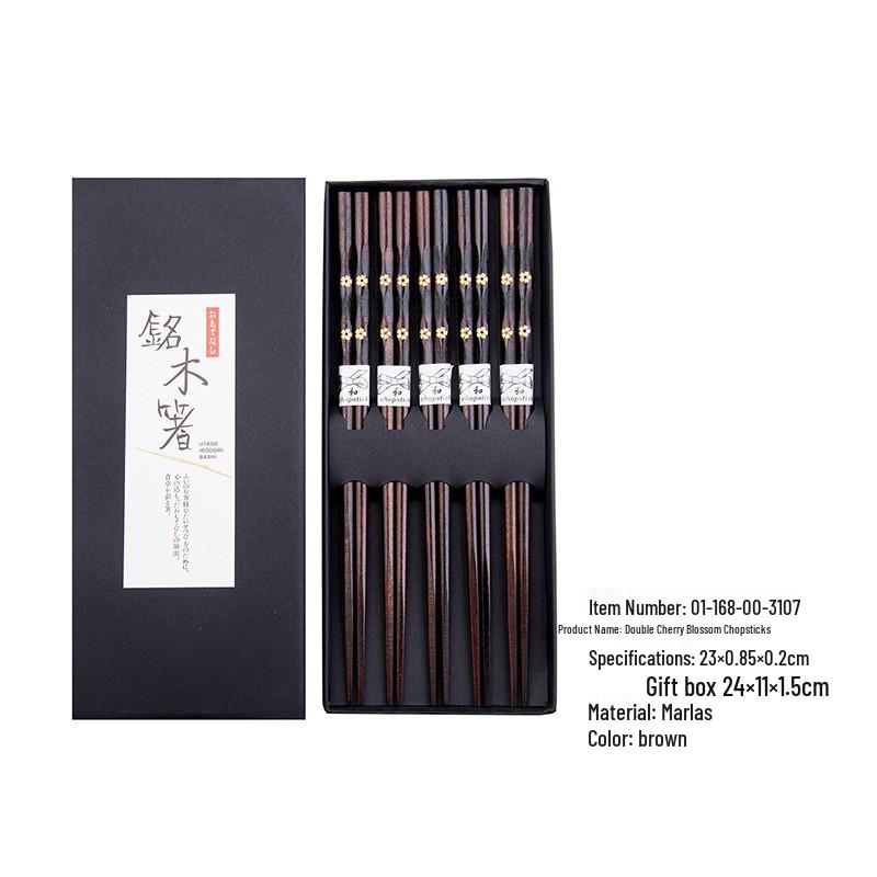 YFJY Japanische Kirschholz Rutschfeste Essstäbchen in Geschenkbox