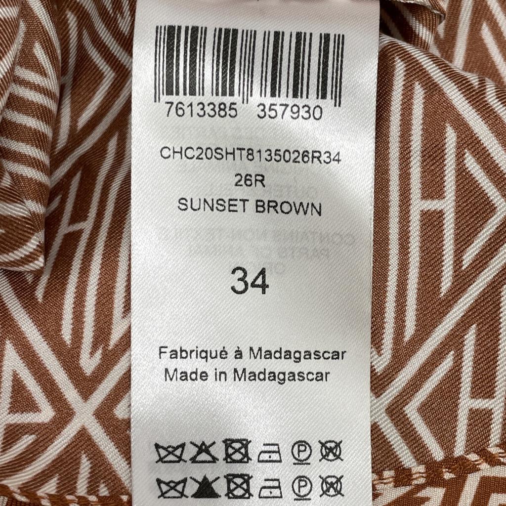 Chloe [Domestic Regular] All-over Print 100% Silk Bow Tie Blouse/ Tops 34 Sunset brownUsed