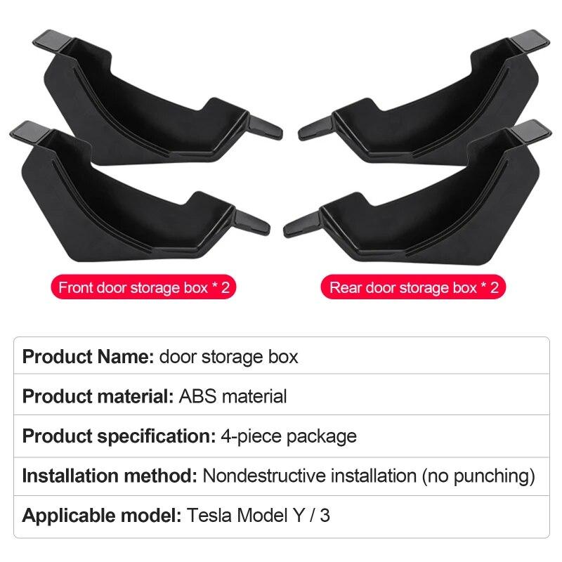 For Tesla Model 3 Model Y Car Door Side ABS Storage Box Interior Handle Tray Organizer Hidden Holder Box Decoration Accessories