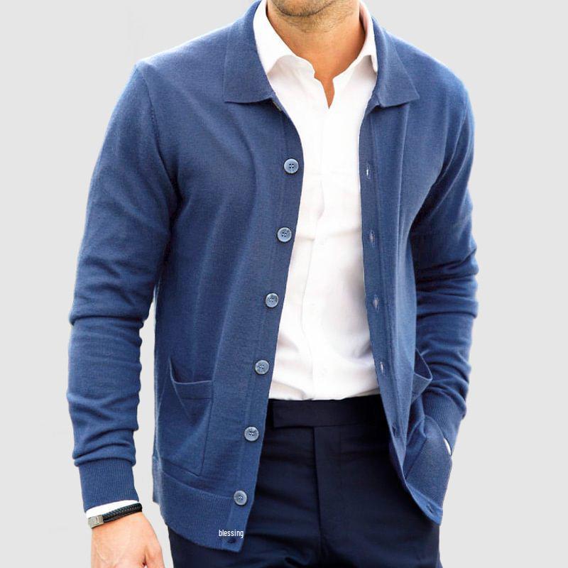 Cardigan à revers homme Automne/Hiver 2025: Manteau pull européen et américain à boutonnage simple amincissant