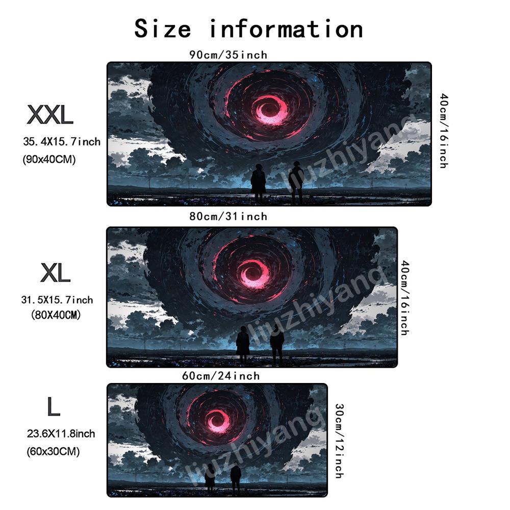 Black Sky Vortex Mouse Pad Large Computer Office Game Table Mat Rubber Antislip Stitched Edge Keyboard Mats 60x30 Desk Pads