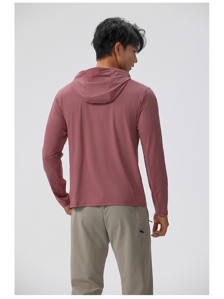 Bird House Men's Long Sleeve Hooded Fitness Wear - Loose Fit Elastic Muscle Training T-Shirt