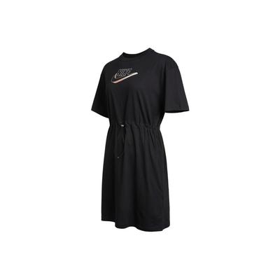 Sportswear GX Lässig Atmungsaktiv Buchstabenprint Rundhals Kurzarm Kleid Damenkleid Schwarz DD5783-010