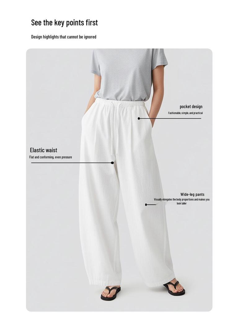 Women's Summer Cotton Wide-Leg Cropped Pants - Solid Color, Comfortable & Slimming Casual Straight-Leg Design