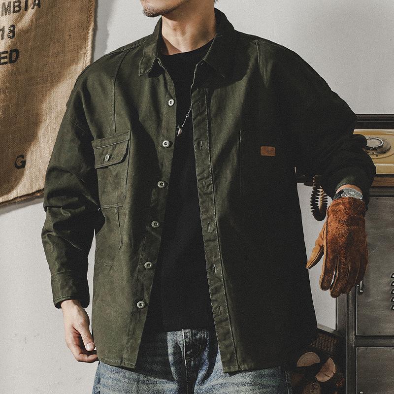 Men's Workwear Long Sleeve Button Down Shirt Casual Pocket Detail Loose Fit Streetwear Top