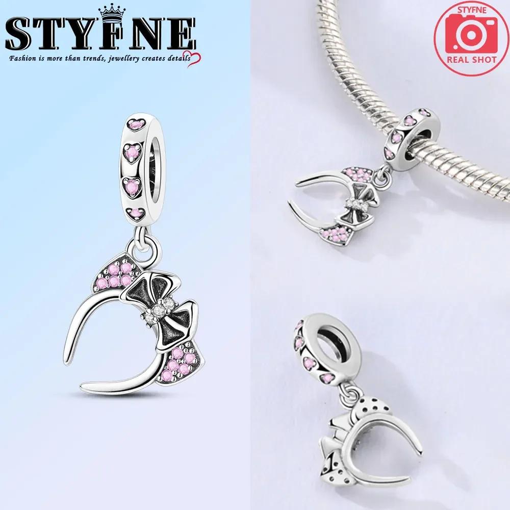 Elegant Copper Bow Charms Copper Pink Heart-Shaped Bow Pendants Charms Beads Fit Original Bangle Bracelets Diy Jewelry