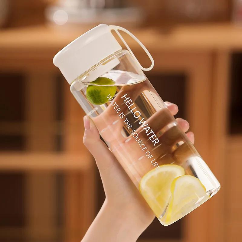 600/800ML BPA-fri Mode Rund Plast Vattenflaska Bärbar Tesil Stor Kapacitet Sport Transparenta Vattenmuggar