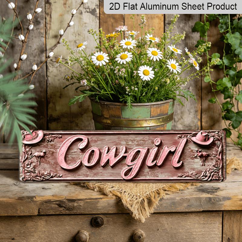 3.94 X 15.74 Inches Aluminum Decorative Sign - 2D Flat, 1pc Cowgirl Metal Sign - Retro Decoration with Floral Details, 4X16 Inch Rustic Farmhouse Bar