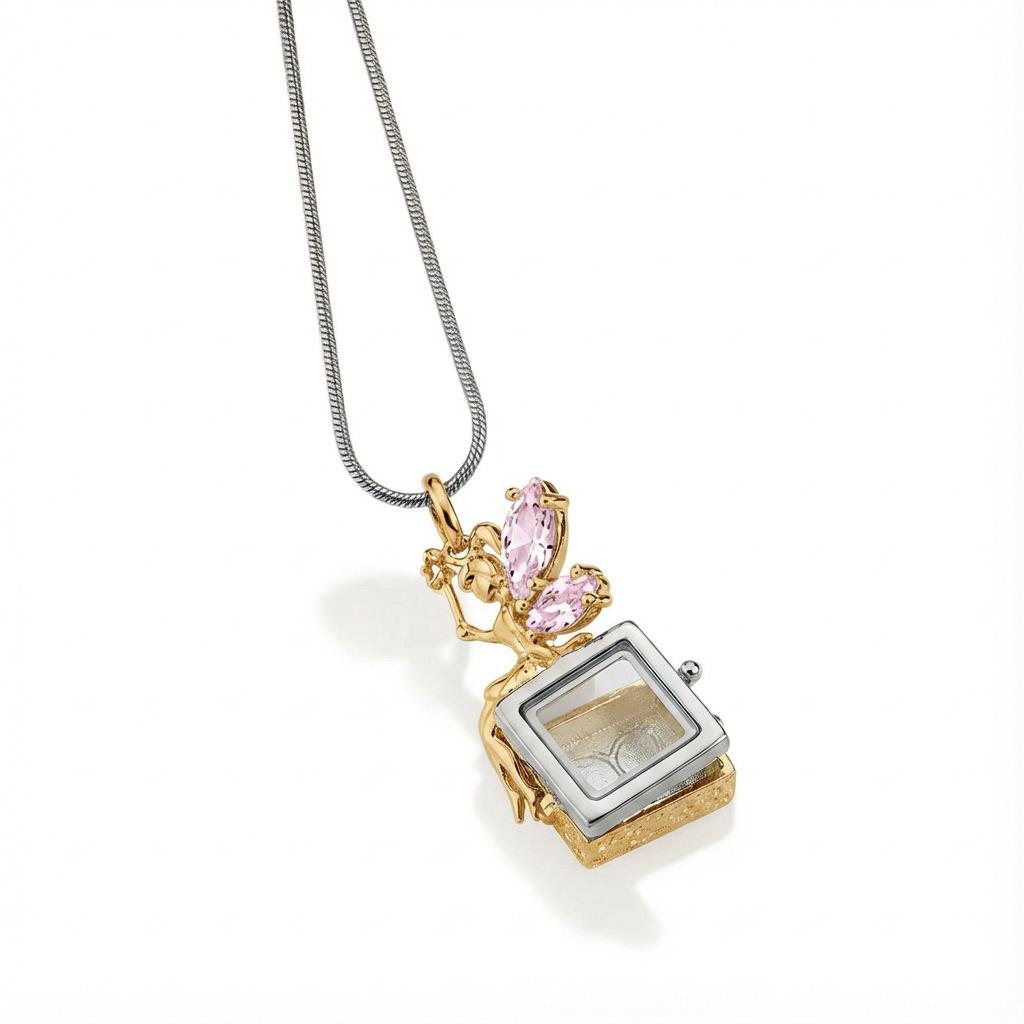 

Fairy Tale Elf Necklace Stainless Steel Retro Square Box Pendant Smart Design Opening And Closing Jewelry Women