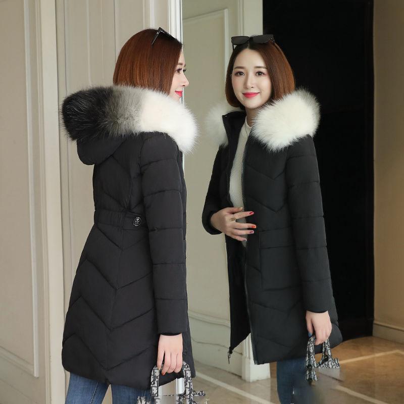 

Зимняя мода меховой воротник с капюшоном пуховик хлопковый женские парки куртка длинная теплая утепленная стеганая парка зимняя одежда верхняя одежда женская XL чёрный