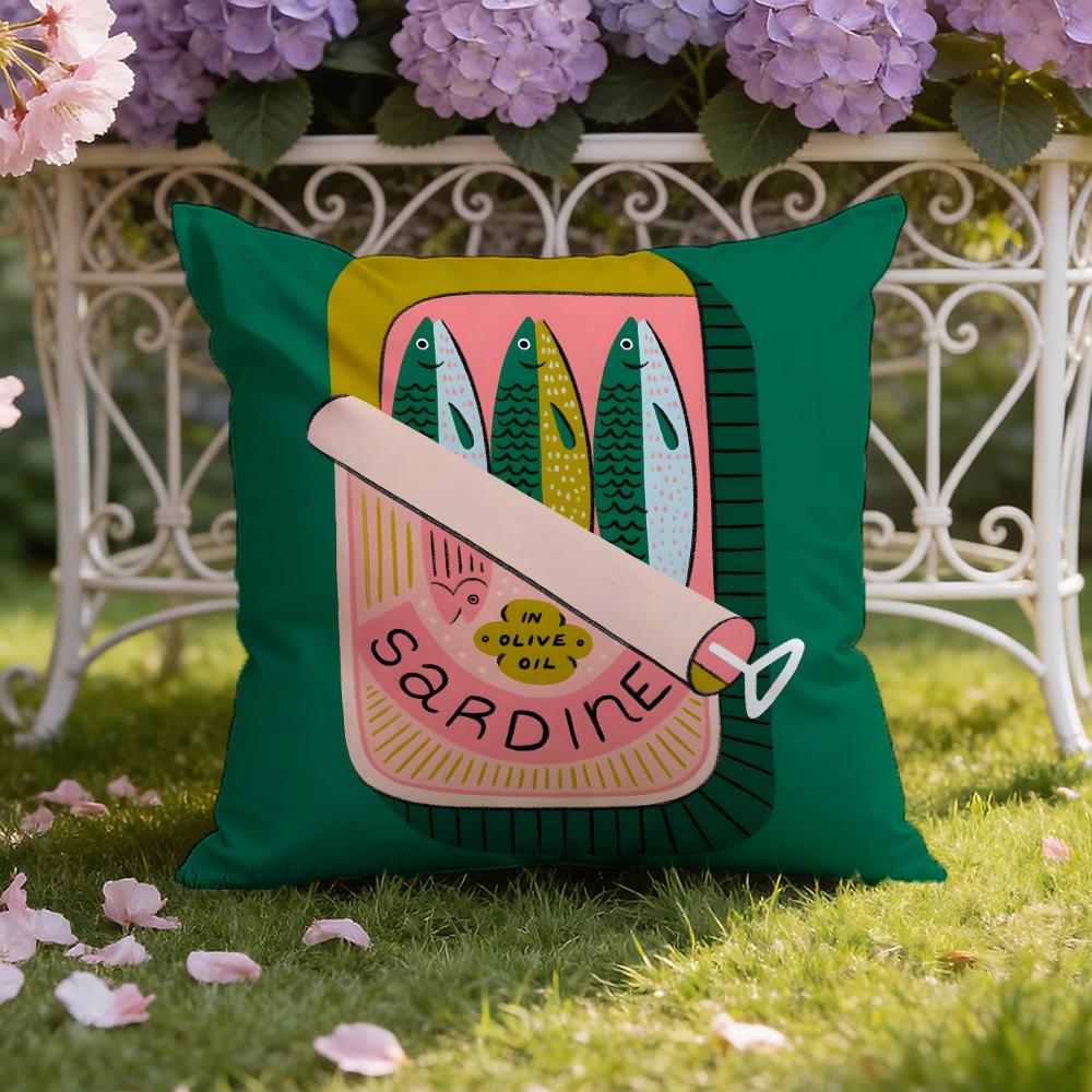 Cartoon S-Sardine C-Can cute Cushion Cover Home & Car Dual-Scene Pillow Cover: Reversible for Premium Comfort