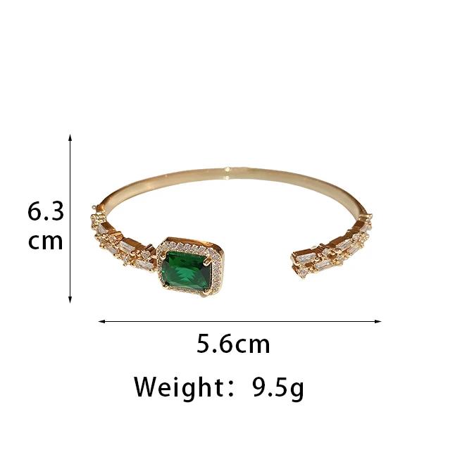 Square Zircon Adjustable Bangles for Women Light Luxury Temperament Cuff Bracelets Personality Emerald Hand Zircon Wholesale